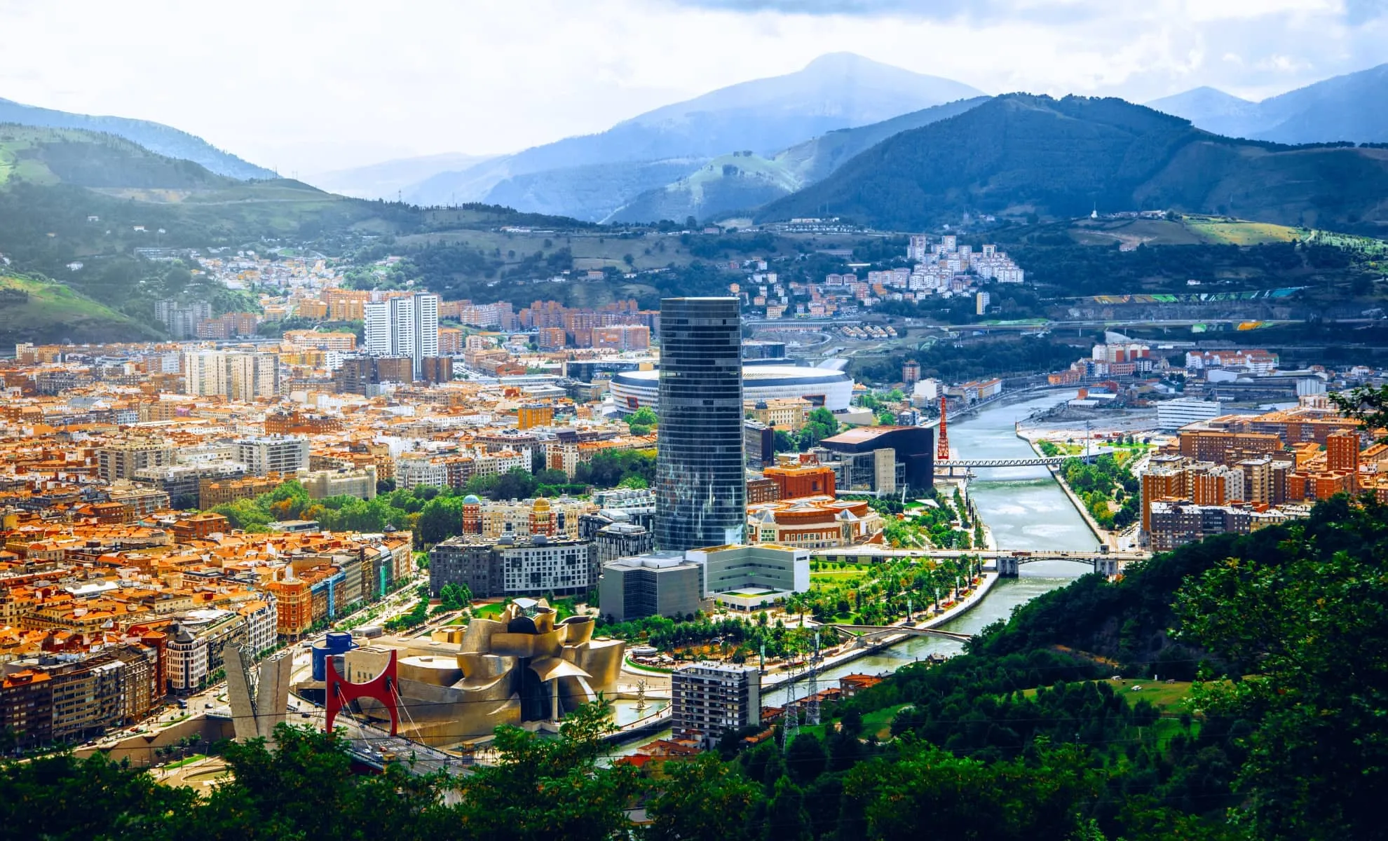 Cityscape of Bilbao with the Guggenheim Museum and surrounding skyline