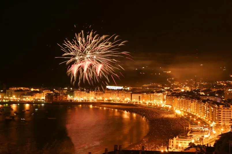 Fireworks over La Concha Bay in San Sebastian during the Aste Nagusia festival.