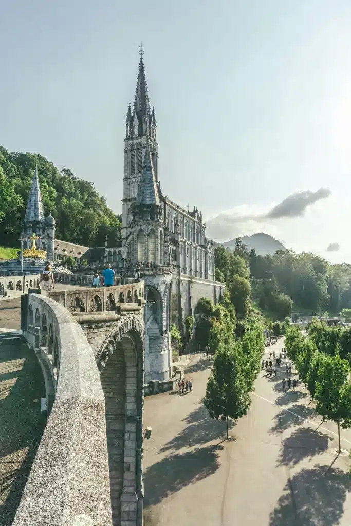 Lourdes Basilica seen from a bridge, private transfer from Biarritz to Lourdes