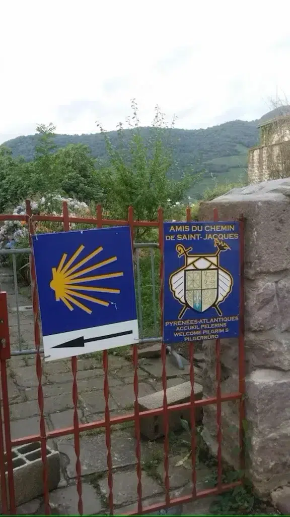 Compostela sign welcoming pilgrims in Saint-Jean-Pied-de-Port