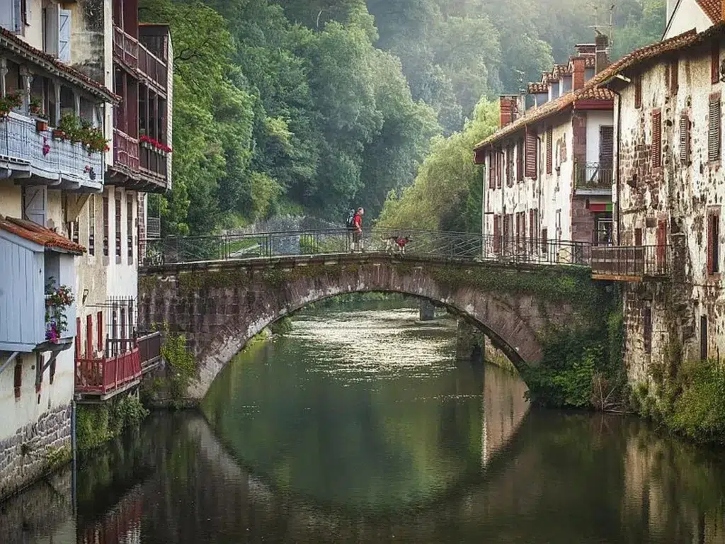 Historic bridge in Saint Jean Pied de Port over the Nive River
