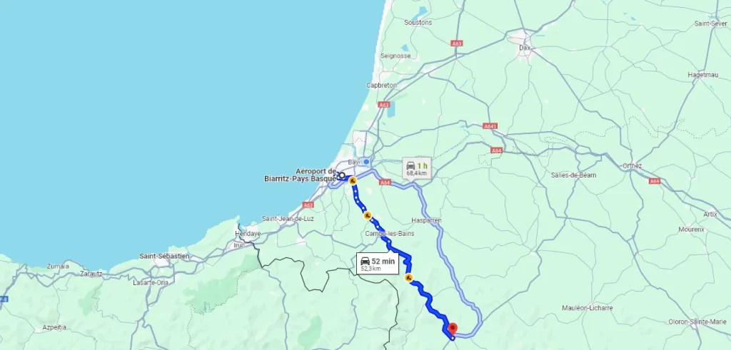 driving itinerary from Bayonne to Saint Jean Pied de port
