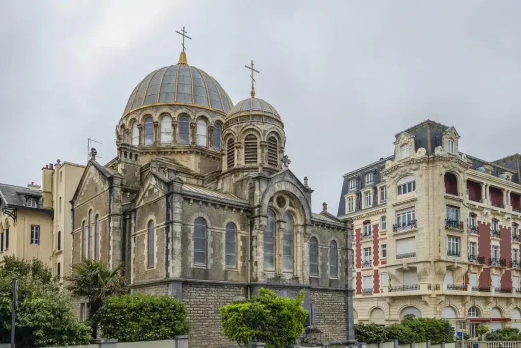 Russian Orthodox Church in Biarritz with historic surroundings