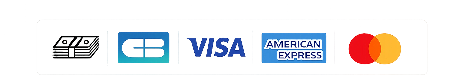 Moyens de paiement acceptés : CB, Visa, Mastercard, virement