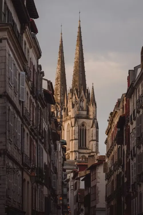 Bayonne cathedral viewed from a historic street